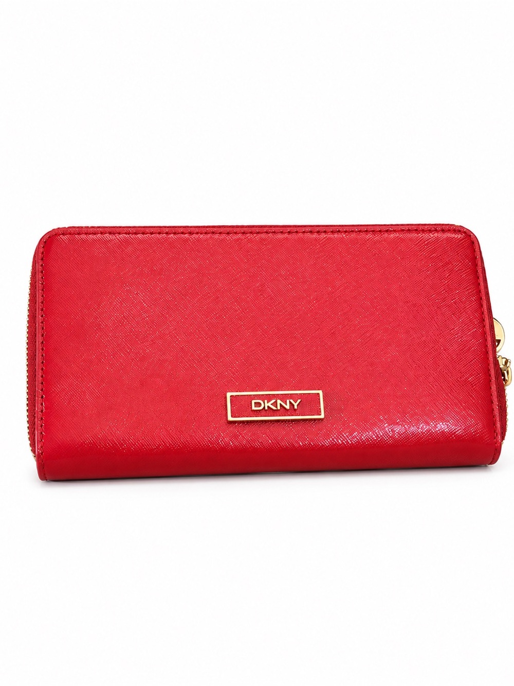 DKNY Red Saffiano Zip Wallet with Gold Logo